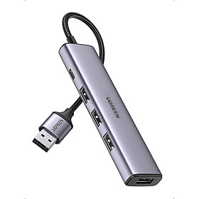 Bộ chia USB 3.0 1 ra 4 cổng USB, hỗ trợ nguồn Type-C Ugreen 20805 5Gbps vỏ nhôm CM473 Hàng chính hãng