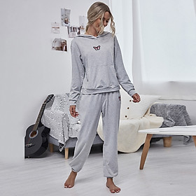 Women Tracksuit Loungewear 2 Piece Outfit Butterfly Hooded Pocket Pullover Sweatshirt Jogger Pants Sport Casual Pajamas