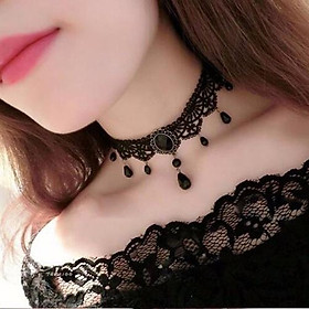 Hình ảnh Vòng choker vải ren đính đá đen quyến rũ cho nữ