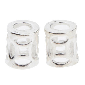 2Pcs 925 Sterling Silver Hollow Barrel Beads Loose Spacer Beads
