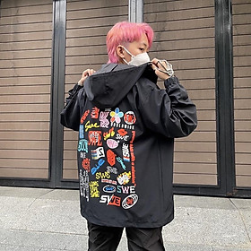 Hình ảnh Áo khoác bomber nữ nam unisex gió jacket dù 2 lớp cúc bấm form rộng local brand ulzzang phong cách hàn quốc đep SWE