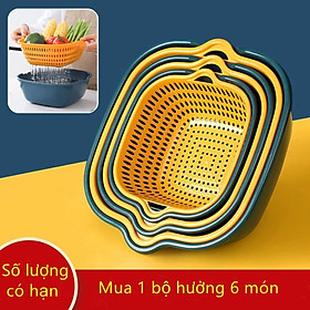Mua Rổ nhựa chữ nhật kèm chậu đựng đồ 6 MON Giỏ Đựng hoa quả