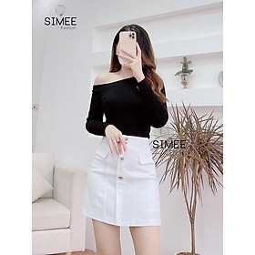 Hot !!! Set Áo lệch vai Chân váy kaki jean siêu đẹp thiết kế Simee