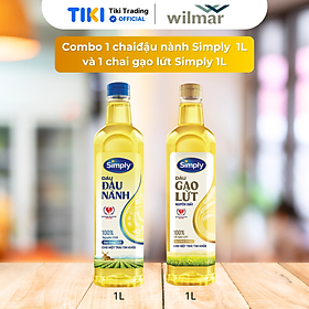 Combo 1 chai Dầu Đậu Nành Simply 1L và 1 chai Dầu gạo lứt Simply 1L
