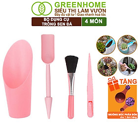 Dụng Cụ Làm Vườn Greenhome, Mini, 4 Món, Chuyên Trồng Sen Đá, Xương Rồng, Tiểu Cảnh Mini, Màu Ngẫu Nhiên