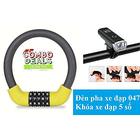 Mua Combo Đèn trước xe đạp siêu sáng  sạc USB HJ-047+Khóa xe đạp 5 số đổi được mã