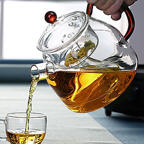 Glass Tea Pot with Removable Loose Tea Infuser Clear Handle