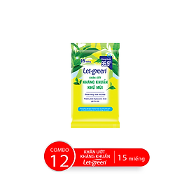 Combo 12 Khăn Ướt Kháng Khuẩn Khử Mùi LET-GREEN, 15 Miếng/Bao