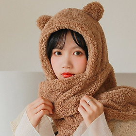 Mũ len tai gấu có khăn choàng cổ cực ấm