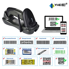 Máy quét mã vạch không dây YHD 5300DM 2D kèm đế sạc đọc mã Barcode 1D Qrcode 2D mẫu mới siêu nhạy dùng trên Máy tính, Laptop - Hàng Nhập Khẩu