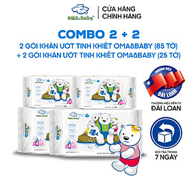  Combo ( 2+ 2) 2 gói 85 tờ + 2 gói 25Khăn ướt làm sạch tinh khiết dành cho bé Oma&Baby với công thức Chlorhexidine Digluconate kháng khuẩn an toàn, dịu nhẹ trong khăn - Combo (2+2) packages of  Oma&Baby premium baby wet wipes ( 85 sheets per package*2 + 2