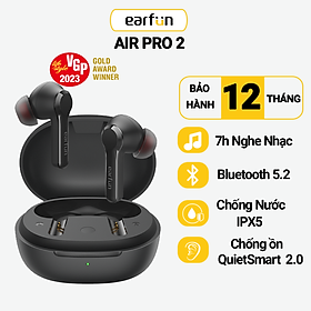 Tai nghe True Wireless Earfun Air Pro 2 - Chống ồn chủ động QuietSmart 2.0 40db, Xuyên âm, Bluetooth 5.2, sạc Type-C, Pin 34 giờ, Chống nước IPX5, Sạc không dây Qi - Hàng chính hãng