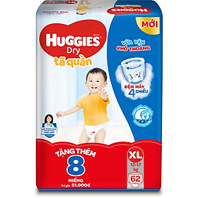 Tã Quần Huggies Dry Gói Cực Đại XL62 (62 Miếng) - Tặng Thêm 8 Miếng