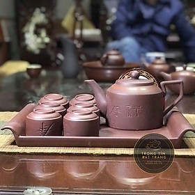 Mua Bộ Ấm Chén Trà Đạo Gốm Tử Sa Bát Tràng Khắc Phúc Lộc Thọ Dáng Hán Đạc Dung Tích 450ml (Bộ Ấm Chén) ABTTH 15