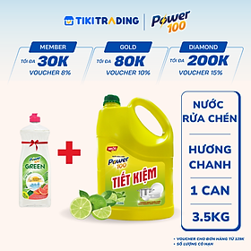 Can Nước Rửa Chén POWER100 Tiết Kiệm Hương Chanh 3.5KG