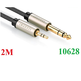 Cáp 3.5mm TRS ra 6.35mm TS Stereo Pro Audio mạ vàng 24K 2M màu xám đen  Ugreen 127AT10628AV Hàng chính hãng