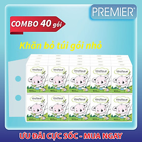 COMBO 40 GÓI Khăn giấy bỏ túi đa năng Premier VinaTissue 2 lớp 100 bột giấy nguyên sinh, không chất tẩy gói 10 tờ