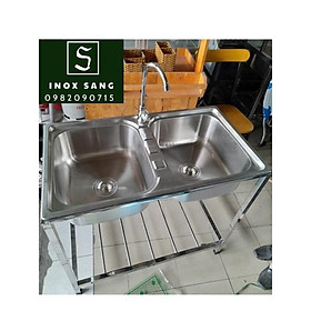 Mua Bồn rửa chén inox 304 2 ngăn có chân và đầy đủ phụ kiện