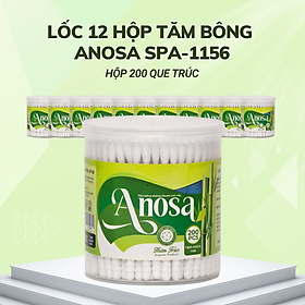 Lốc 12 hộp Tăm bông Anosa người lớn thân trúc hộp 200 que TB01-1156