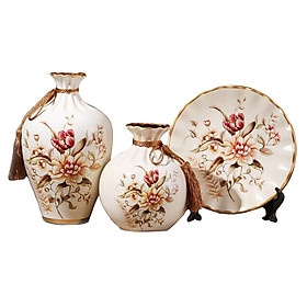 Bộ lục bình tranh đĩa Hoa mẫu đơn 25cm quà tặng tân gia trang trí nhà cửa