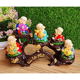 Bộ 05 chú tiểu Ngũ Phúc 7cm kèm chân đế Tài Lộc Phát