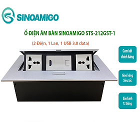 Hộp ổ cắm điện âm bàn tích hợp Lan, USB data 3.0 Sinoamigo STS-212GST-1 chính hãng