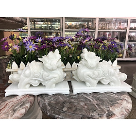 Mua Cặp Tỳ Hưu phong thủy tài lộc đá cẩm thạch trắng có đế đá - Dài 20 cm
