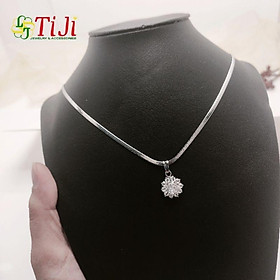 Dây chuyền inox nữ kiểu mì dẹp kèm mặt tròn lớn kẹp đá sáng đẹp không đen không gỉ sét