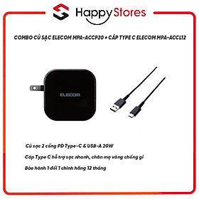 Mua COMBO Củ Sạc ELECOM 2 Cổng PD Type-C & USB-A 20W ELECOM MPA-ACCP20 + Cáp Sạc Type C  - Hàng Chính Hãng