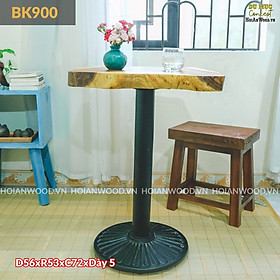 Mua Bàn Cafe Chân Trụ Sắt Mặt Gỗ Xà Cừ Tròn Nguyên Tấm