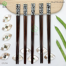 Mua (5 Đôi) Đũa Trắc Tự Nhiên Siêu Sạch Cẩn Xà Cừ - Hoa Văn Sáng Đẹp  CTL704-5 