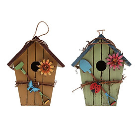 2x Wooden Bird House, Hanging Birdhouse for Outside, Handmade Outdoor Bird House