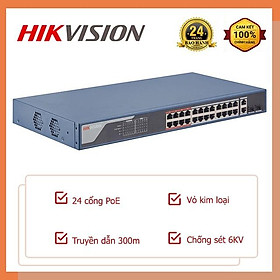 Mua Switch Mạng Thông Minh 24 Cổng PoE HIKVISION  2 cổng quang Chống sét 6KV chuẩn IEEE 802.3af/at gói tin: 6.5472 Mpps - Hàng Chính Hãng