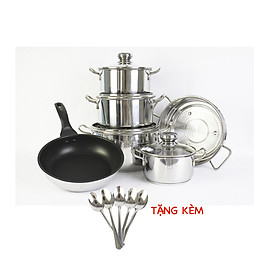 Mua Bộ nồi xửng chảo 3 đáy inox 430 cao cấp FiveStar Standard 6 món bếp từ nắp kính tặng 5 muỗng inox