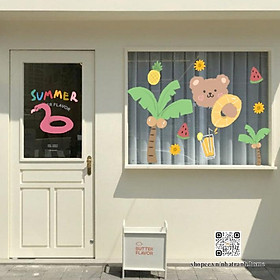 Mua Hình dán gấu mùa hè aesthetic trang trí gương  kính cửa hàng cute 13