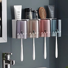 Bộ Dụng Cụ Nhả Kem Đánh Răng Tự Động 2/3/4 Cốc Và Giá Treo Bàn Chải Đa Năng - Chất Liệu ABS Cao Cấp - Hàng Chính Hãng MINIIN 