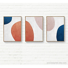 Mua Tranh treo tường | Bộ 3 tranh Abstract Circles Navy Blue  Blush  Burnt Orange Circles