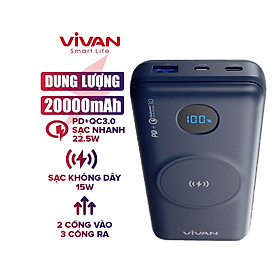 Mua Pin Dự Phòng Sạc Không Dây VIVAN VPB-W20 20.000mAh Hỗ trợ Sạc Nhanh 22. Chuẩn QC 3.0 PD - Hàng Chính Hãng