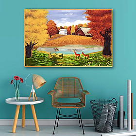 Mua Tranh canvas treo tường – Mùa thu vàng CA142- Vải canvas kim tuyến  cán PiMa - công nghệ in UV hiện đại - Khung viền composite - độ bền màu trên 10 năm.