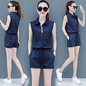 Jumpsuit Jean Short V viền cổ sọc thời trang Cao Cấp TP07