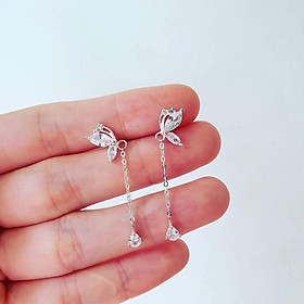 Khuyên tai bạc họa tiết bướm đá sợi rơi