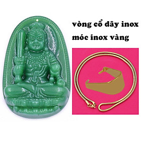 Mặt dây chuyền Phật Bất động minh vương đá xanh 2.2 x 3.6cm ( size trung ) kèm vòng cổ dây chuyền inox rắn + móc inox, Phật bản mệnh