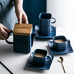 Bộ ấm trà & cốc sứ vuông phong cách Bắc Âu - Blue