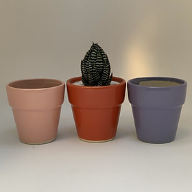 Bộ 3 Chậu Sứ - 7x7x7 Cm - Dáng Trôn Ốc - Chậu Gốm Bát Tràng Trồng Cây Mini Để Bàn, Tiểu Cảnh Terrarium, Sen Đá & Xương Rồng