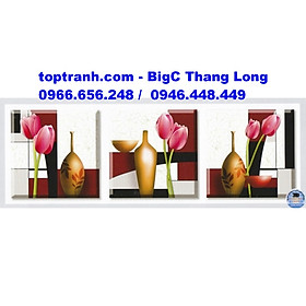 Tranh thêu chữ thập bộ 3 bình hoa tuylip A1155 chưa thêu