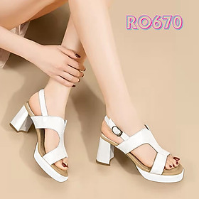 Sandal nữ da bóng có đúp trước ROSATA RO670 cao 7p - Đen, Trắng - BKSTORE