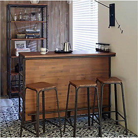 Mua Combo 2 Ghế quầy bar cho quán cafe nhà hàng khách sạn phong cách Âu Mỹ -Ghế đôn tròn chân cao gỗ keo tự nhiên