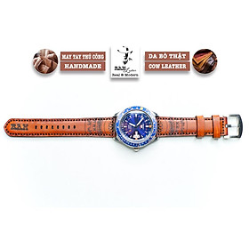 Dây đồng hồ trống đồng da bò thảo mộc vegtan cao cấp nâu sáng handmade bền chắc - chính hãng RAM Leather