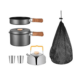 5 Pieces Camping Cookware Set Camping Cooking Tools Lightweight Stainless Steel Camping Pot and Pan Kettle for Backpacking