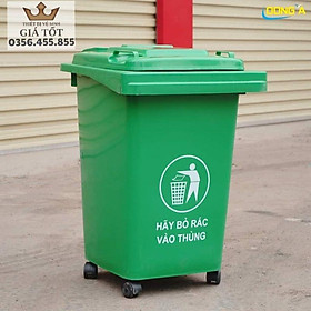 Thùng rác nhựa công cộng 60l 4 bánh xe màu xanh ( hàng nhập khẩu )